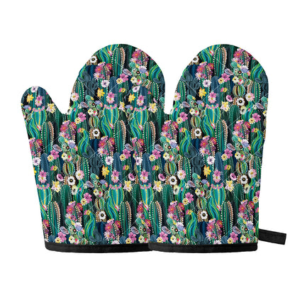 Watercolor Blooming Cactus Print Oven Mitts
