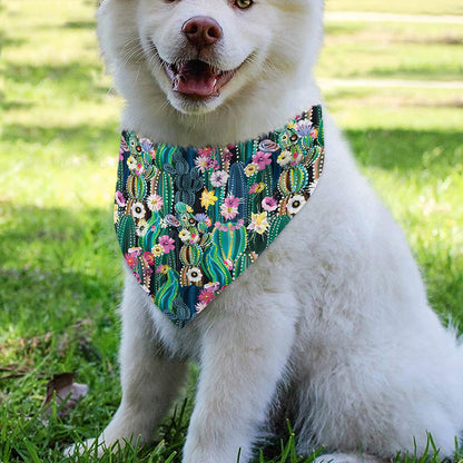 Watercolor Blooming Cactus Print Over The Collar Dog Bandana
