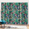 Watercolor Blooming Cactus Print Pencil Pleat Curtains