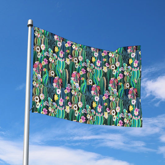 Watercolor Blooming Cactus Print Polyester Flag