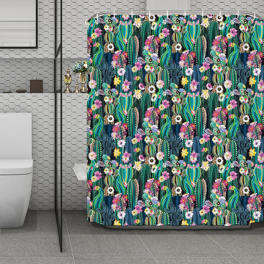 Watercolor Blooming Cactus Print Polyester Shower Curtain