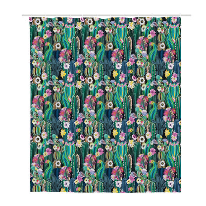 Watercolor Blooming Cactus Print Polyester Shower Curtain
