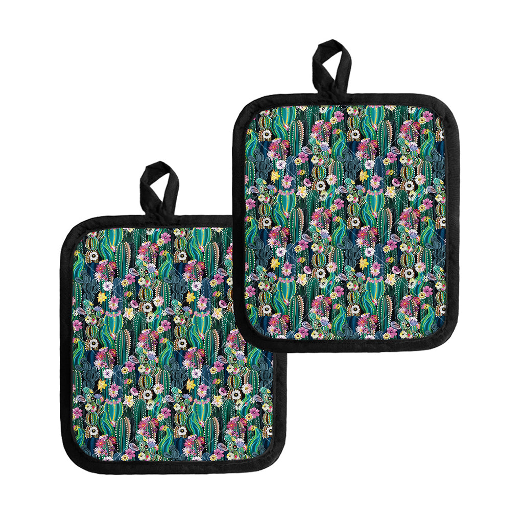 Watercolor Blooming Cactus Print Pot Holders