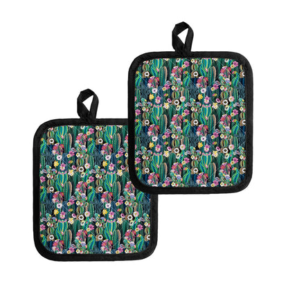 Watercolor Blooming Cactus Print Pot Holders