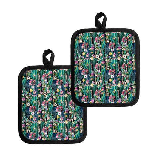 Watercolor Blooming Cactus Print Pot Holders