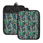 Watercolor Blooming Cactus Print Pot Holders With Pocket