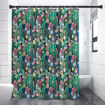 Watercolor Blooming Cactus Print Premium Shower Curtain