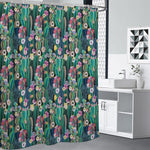 Watercolor Blooming Cactus Print Premium Shower Curtain