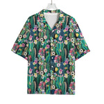 Watercolor Blooming Cactus Print Rayon Hawaiian Shirt