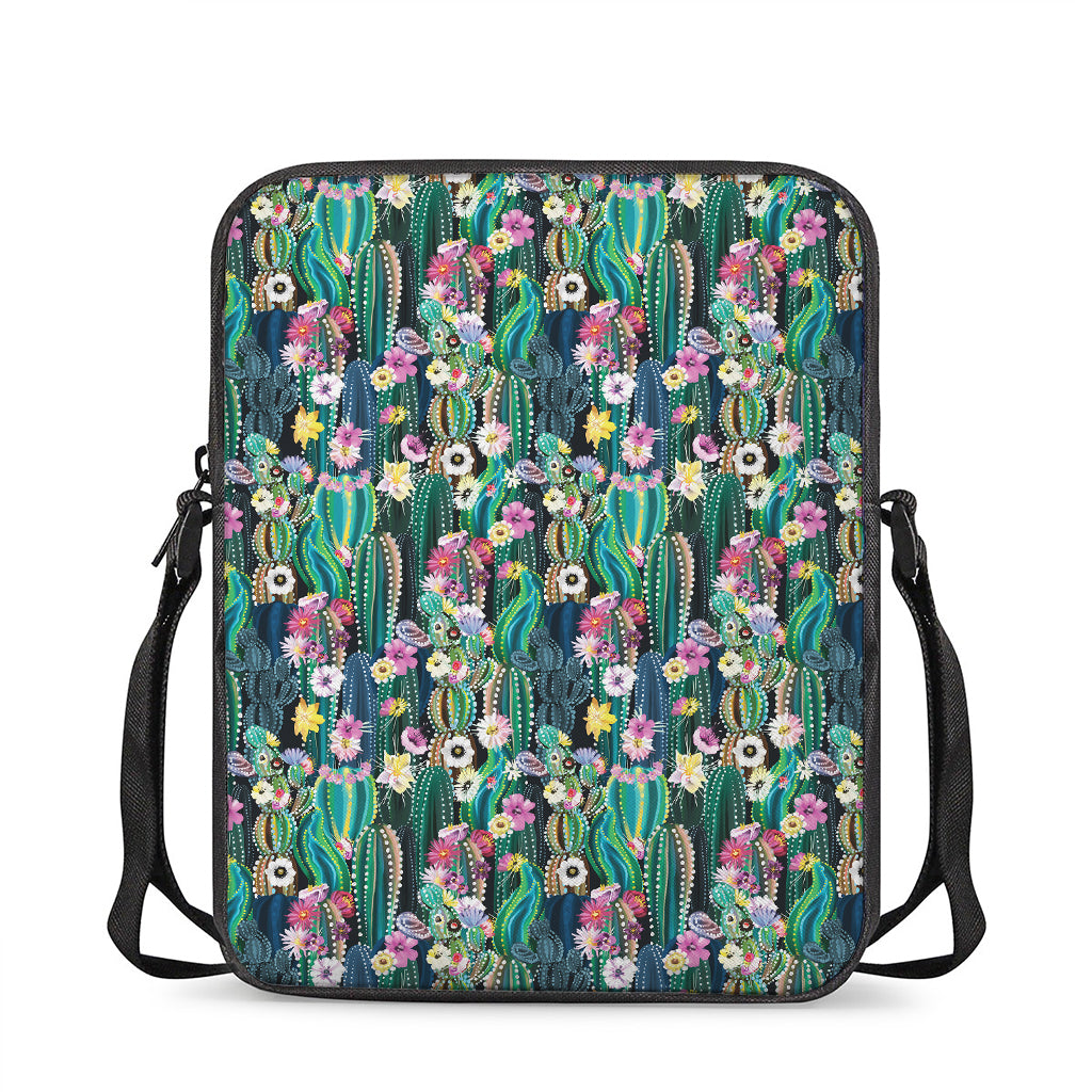 Watercolor Blooming Cactus Print Rectangular Crossbody Bag