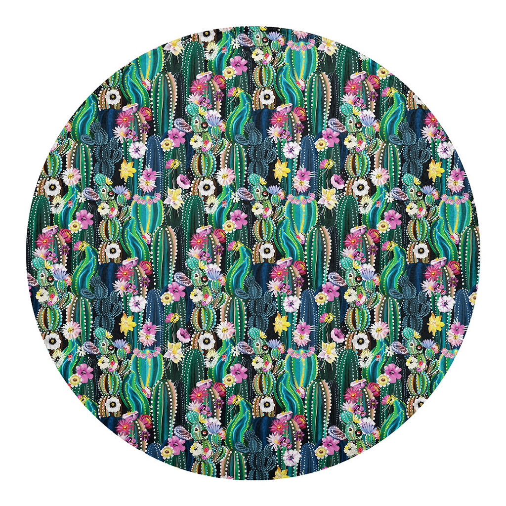 Watercolor Blooming Cactus Print Round Blanket