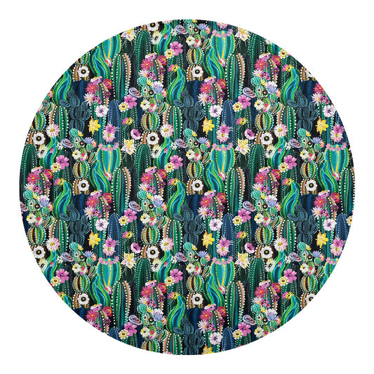 Watercolor Blooming Cactus Print Round Blanket