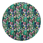 Watercolor Blooming Cactus Print Round Blanket