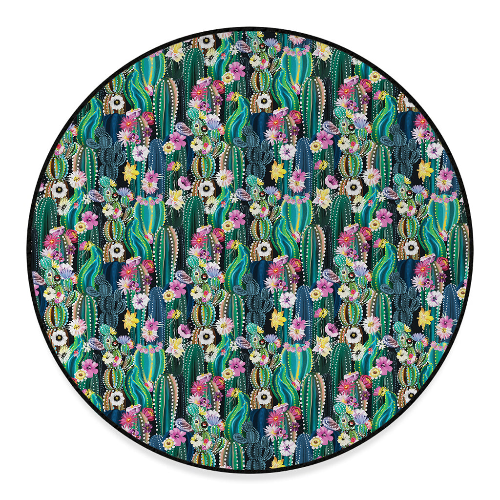 Watercolor Blooming Cactus Print Round Floor Mat