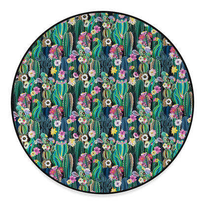 Watercolor Blooming Cactus Print Round Floor Mat