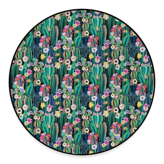 Watercolor Blooming Cactus Print Round Floor Mat