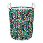 Watercolor Blooming Cactus Print Round Laundry Basket