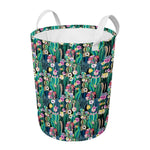 Watercolor Blooming Cactus Print Round Laundry Basket