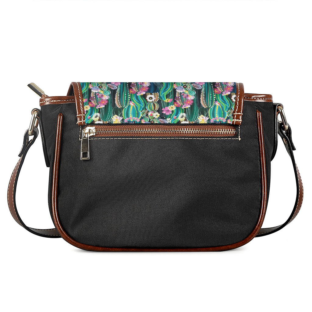 Watercolor Blooming Cactus Print Saddle Bag