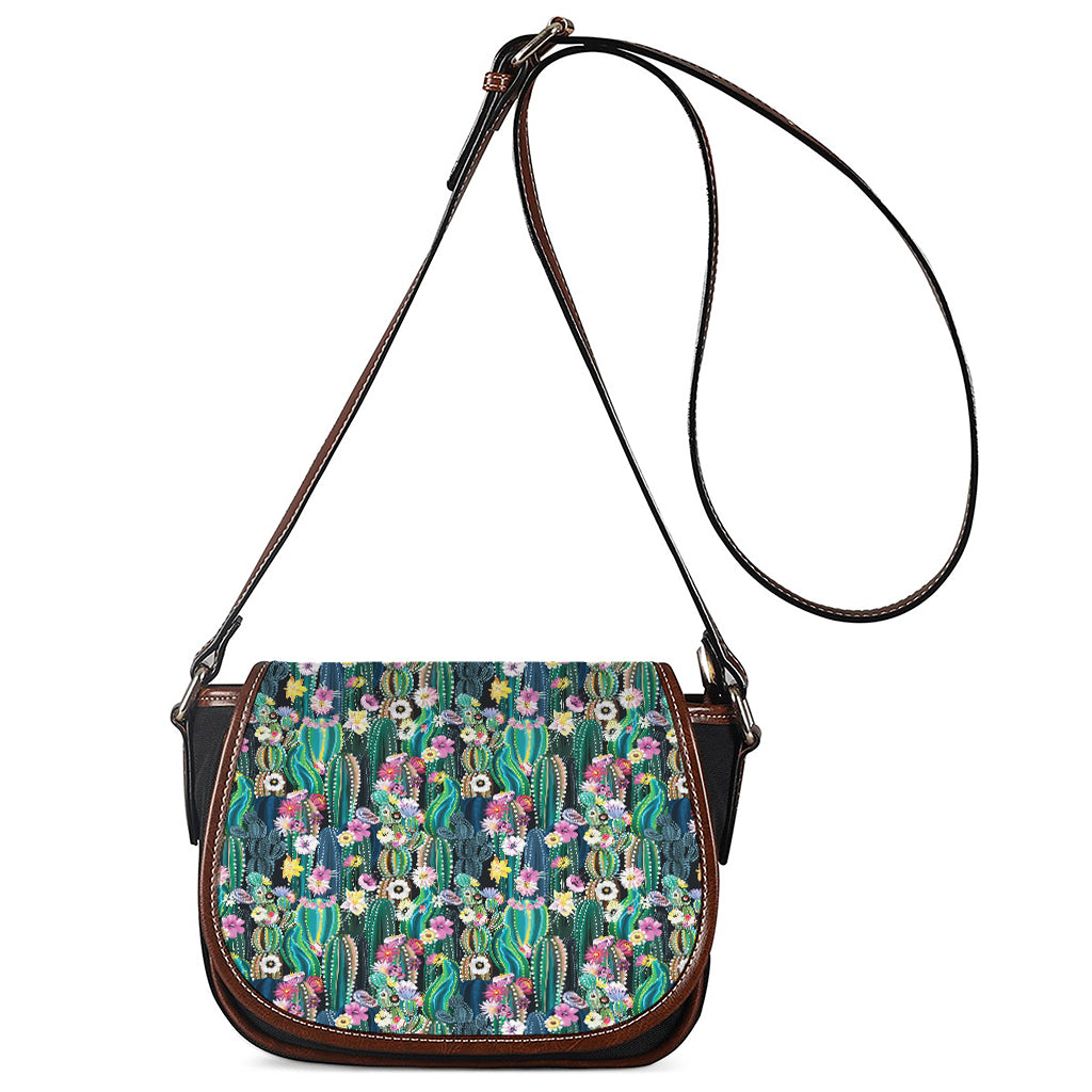 Watercolor Blooming Cactus Print Saddle Bag