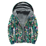 Watercolor Blooming Cactus Print Sherpa Lined Zip Up Hoodie