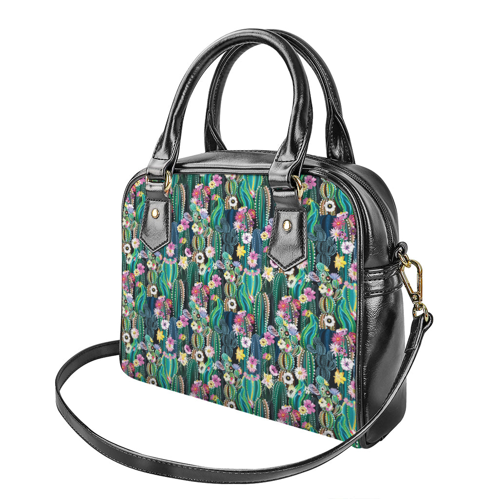 Watercolor Blooming Cactus Print Shoulder Handbag