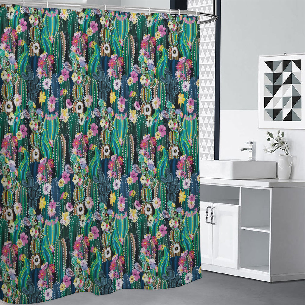 Watercolor Blooming Cactus Print Shower Curtain