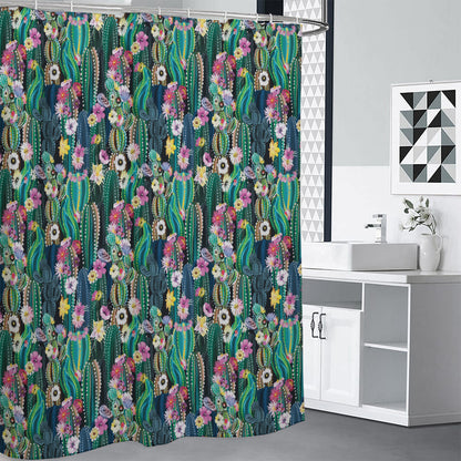 Watercolor Blooming Cactus Print Shower Curtain