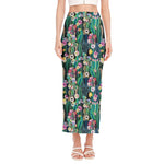 Watercolor Blooming Cactus Print Side Slit Maxi Skirt