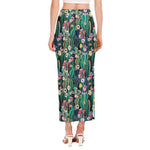 Watercolor Blooming Cactus Print Side Slit Maxi Skirt