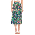 Watercolor Blooming Cactus Print Side Slit Midi Skirt