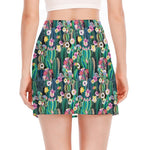 Watercolor Blooming Cactus Print Side Slit Mini Skirt