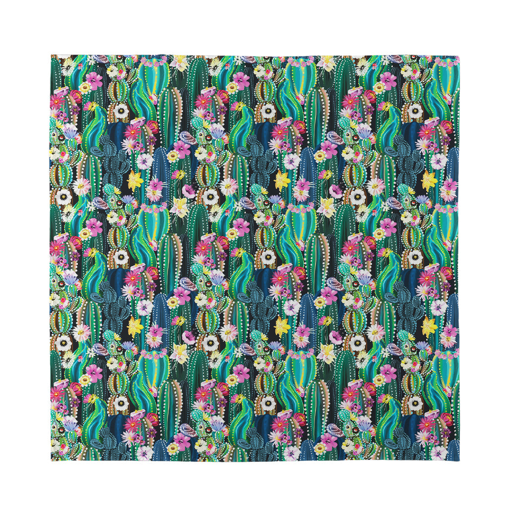 Watercolor Blooming Cactus Print Silk Bandana