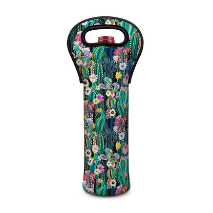 Watercolor Blooming Cactus Print Single Neoprene Wine Tote