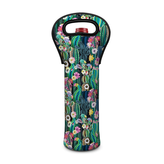 Watercolor Blooming Cactus Print Single Neoprene Wine Tote