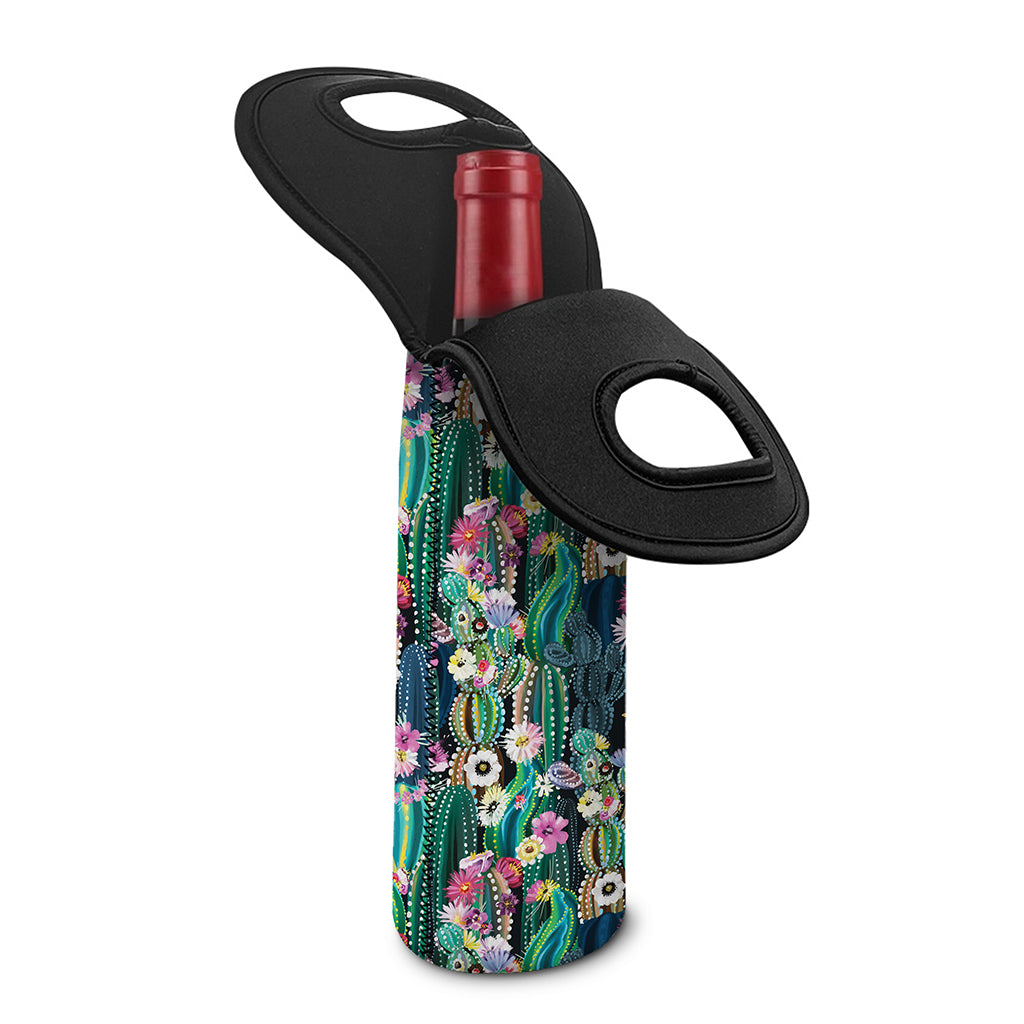 Watercolor Blooming Cactus Print Single Neoprene Wine Tote