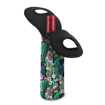 Watercolor Blooming Cactus Print Single Neoprene Wine Tote