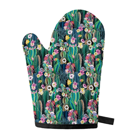 Watercolor Blooming Cactus Print Single Oven Mitt