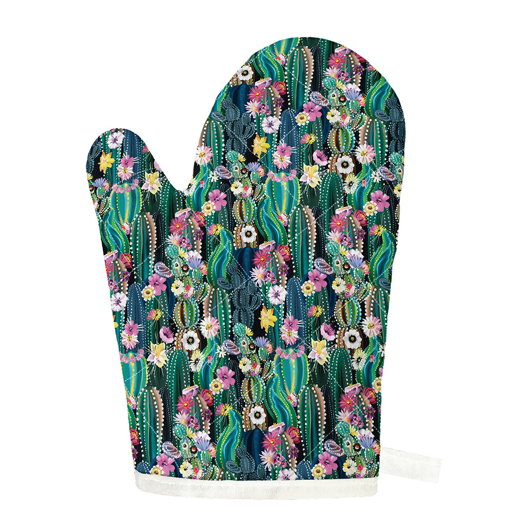 Watercolor Blooming Cactus Print Single Oven Mitt