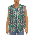 Watercolor Blooming Cactus Print Sleeveless Baseball Jersey