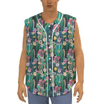 Watercolor Blooming Cactus Print Sleeveless Baseball Jersey
