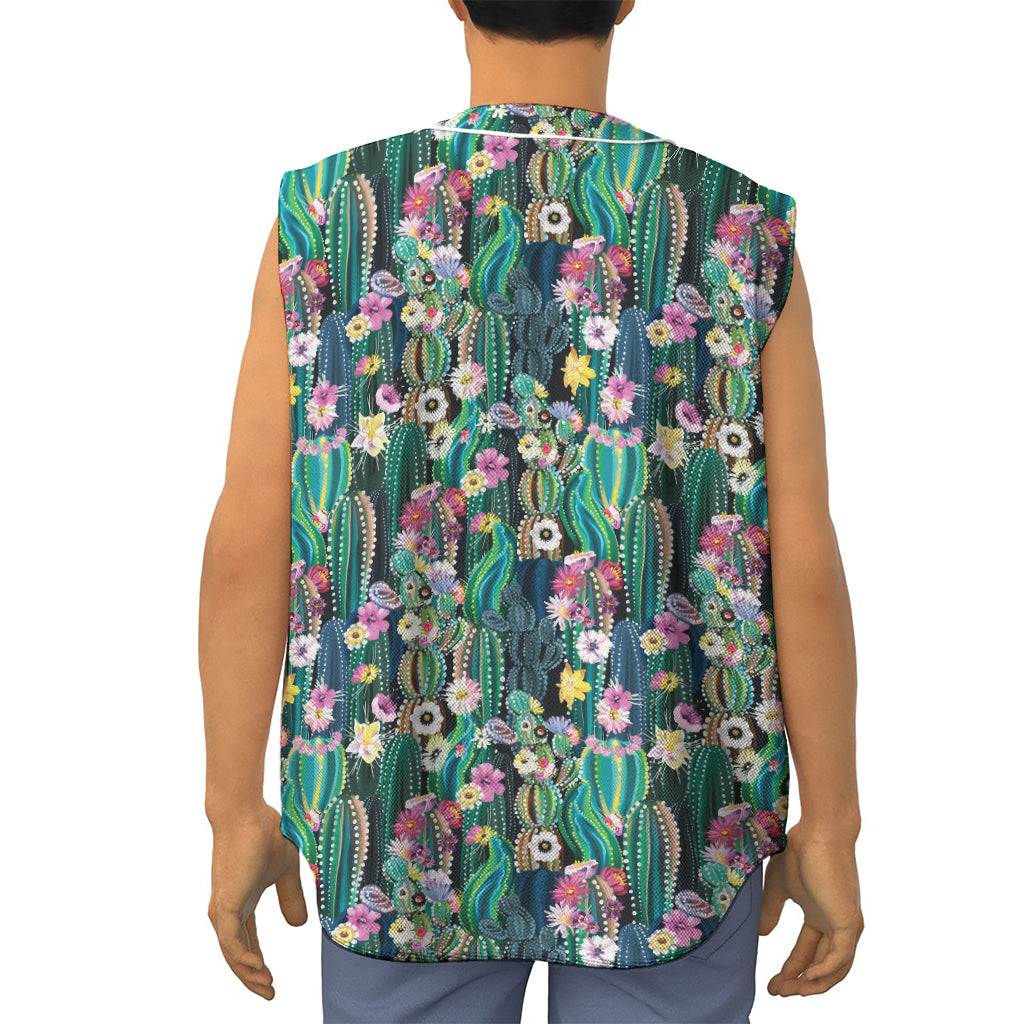 Watercolor Blooming Cactus Print Sleeveless Baseball Jersey