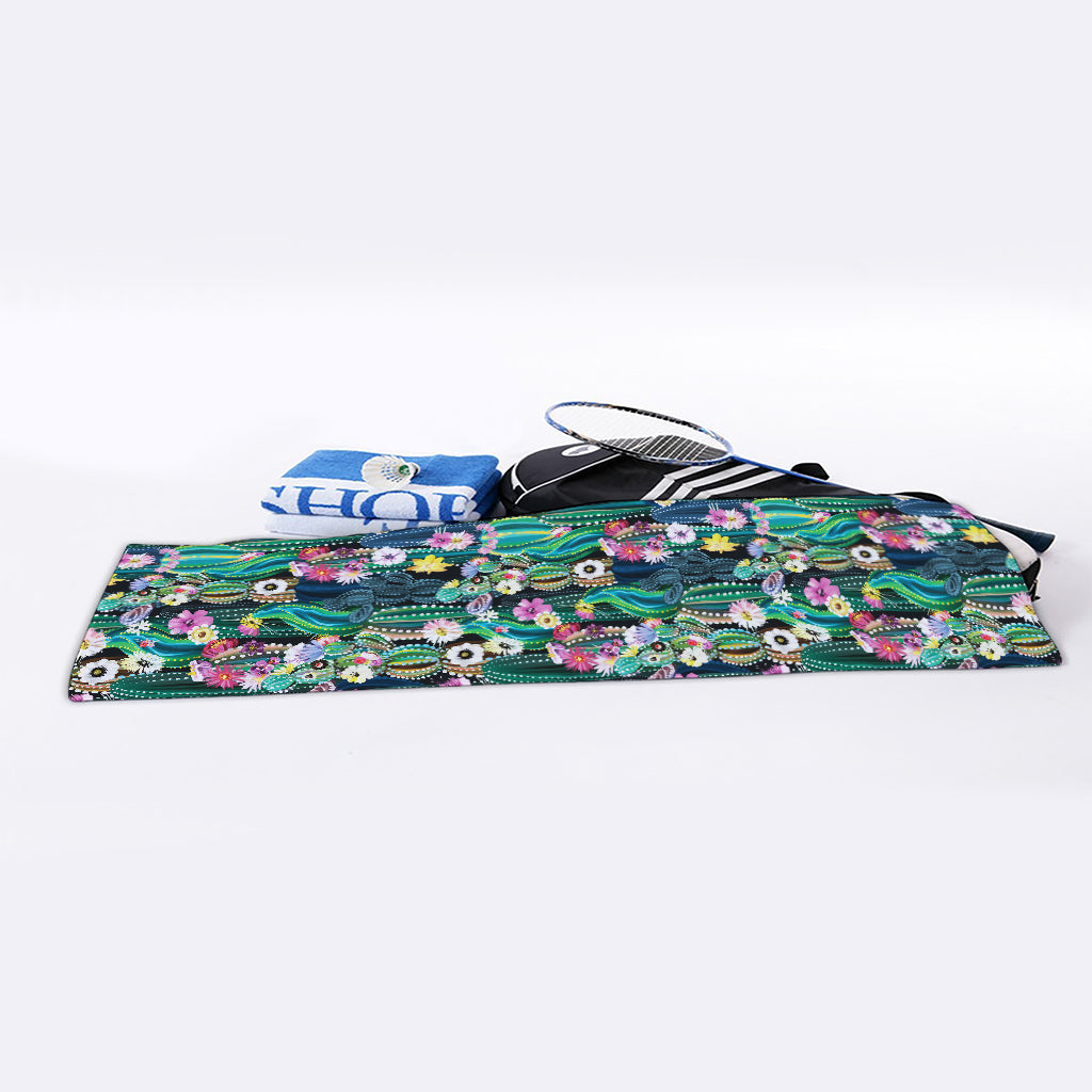 Watercolor Blooming Cactus Print Sports Towel