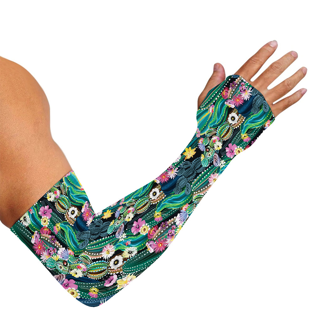 Watercolor Blooming Cactus Print Sun Protection Arm Sleeves