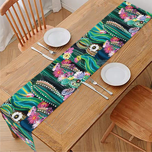 Watercolor Blooming Cactus Print Table Runner