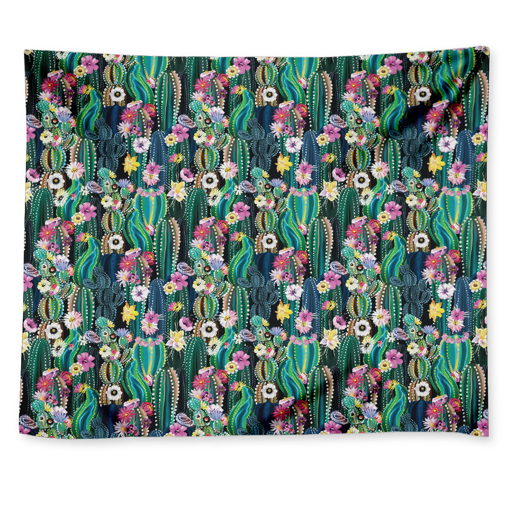 Watercolor Blooming Cactus Print Tapestry