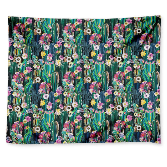 Watercolor Blooming Cactus Print Tapestry