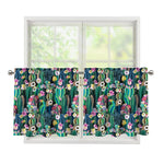 Watercolor Blooming Cactus Print Tier Curtains