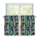 Watercolor Blooming Cactus Print Tier Curtains