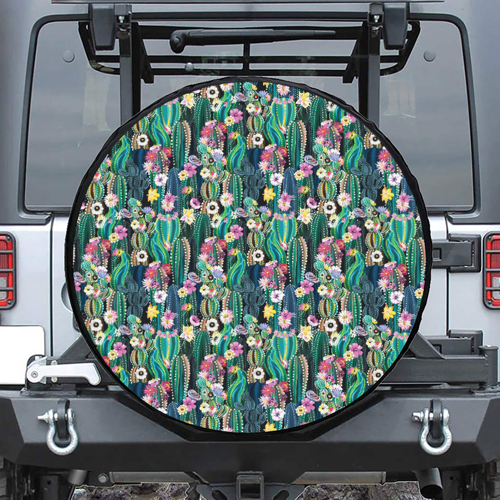 Watercolor Blooming Cactus Print Tire Cover